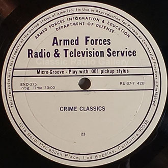 Crime Classics radio transcription disc